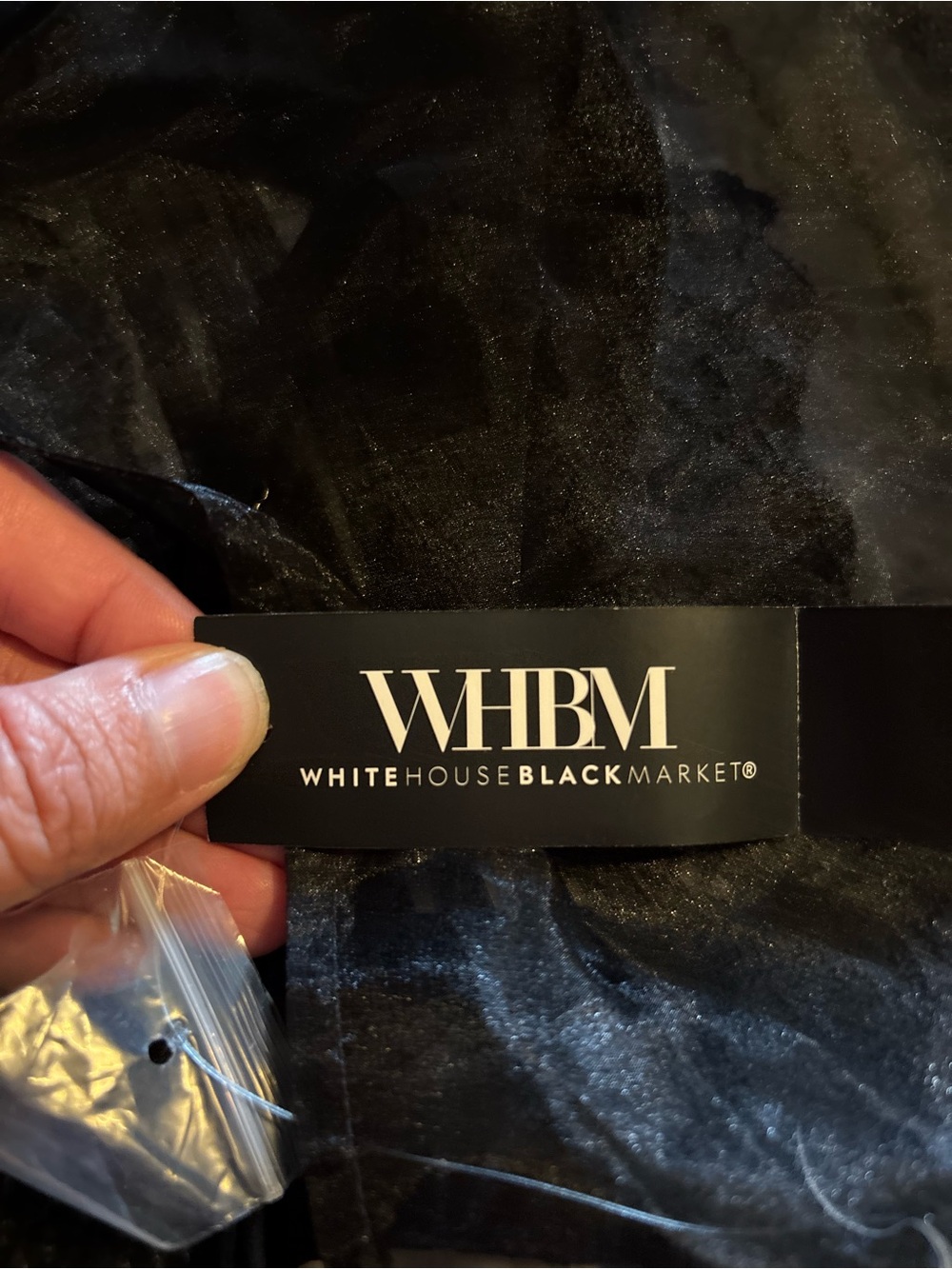NWT White House Black Market Sheer Organza Lace Trim Blouse Sz 14 Black - Picture 3 of 9